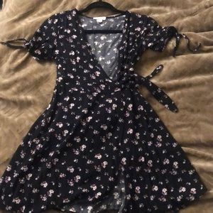Black floral wrap dress